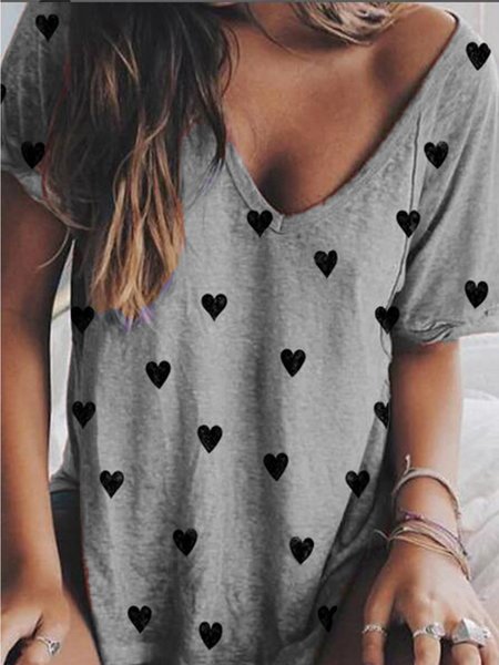 

Casuale Scollo a V Top, Grigio, T-Shirts