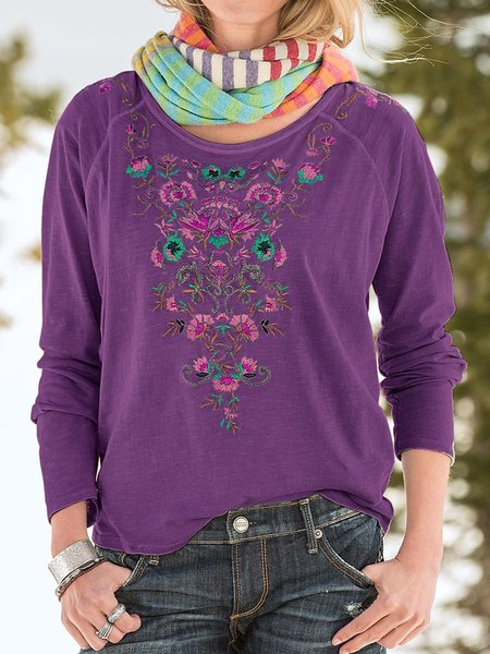

Camicetta & Top con Maniche Lunghe Casuale, Viola chiaro, T-Shirts