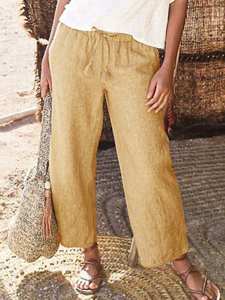 

Pantaloni Solidi Grigio chiaro Casuale Misto Cotone, Giallo, Pants