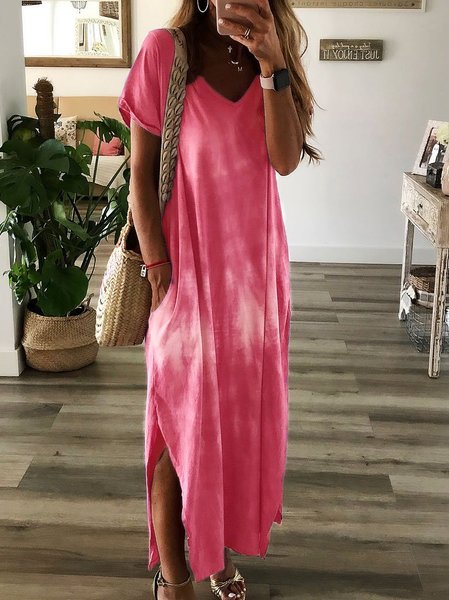 

Casuale Scollo a V Gonna, Rosso, Casual Dresses