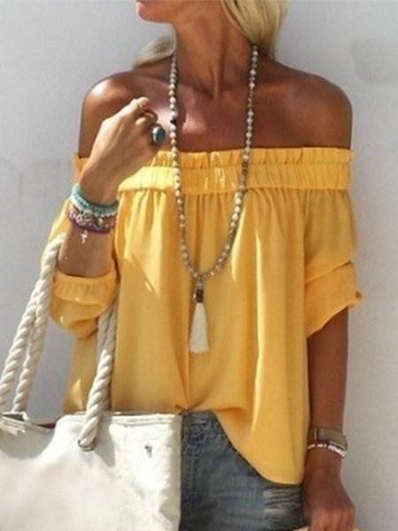 

Women Casual Off Shoulder Tops Tunic Blouse Shirt, Yellow, Tops