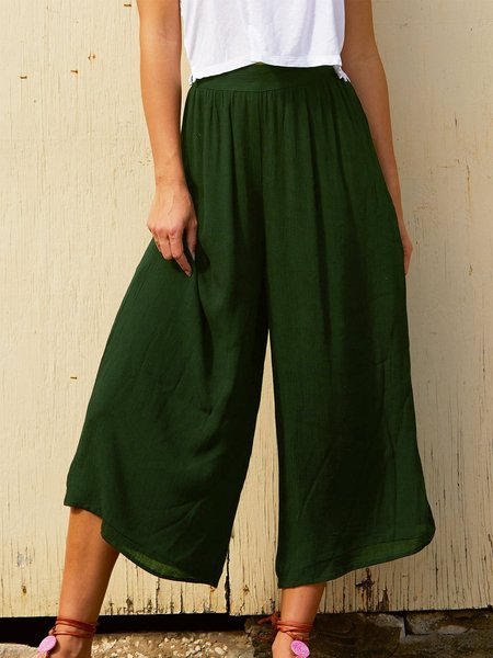 

Casuale Tinta unita raion Estate Pantaloni, Verde, Bottoms