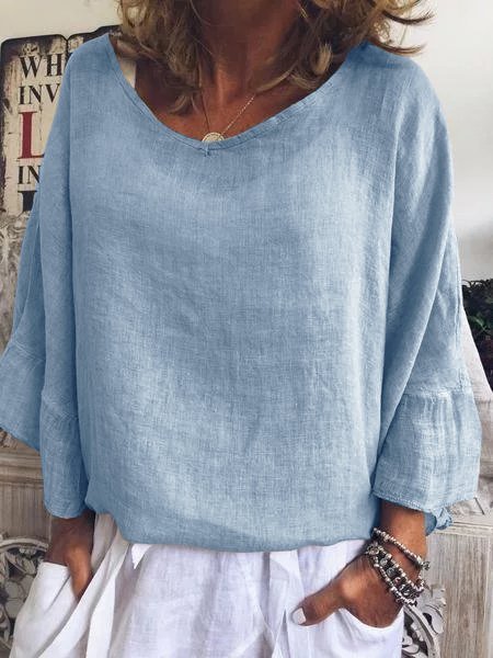 

Solido Casuale Maniche Lunghe Camicie, Azzurro, Blouses & Shirts