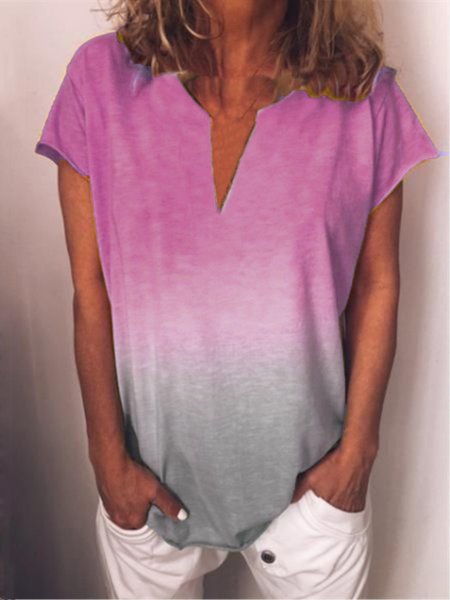 

Casual Printed V-neck Short Sleeve Plus Size Shirt, Pink, Tees & T-shirts