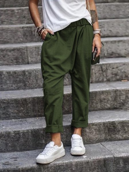 

Casual Bottoms Pockets Summer Women Long Pants, Army green, Pants