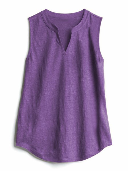 Women Top V Neck Sleeveless Solid Casual Tank Top