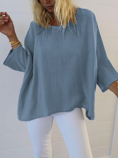 Casual 3 4 Sleeve Round Neck Top