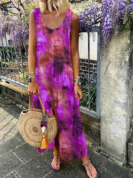 

Women Fashion Tie Dyed Sleeveless Maxi Dress, Purple, Dresses