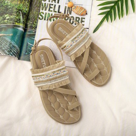 

Women PU Sandals Casual Elastic Band Shoes, Apricot, Sandals