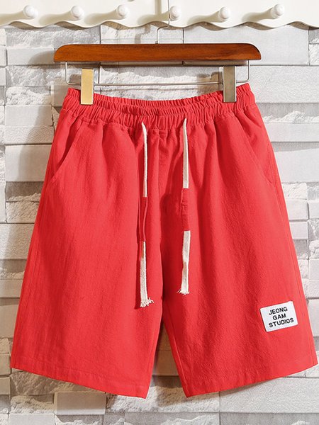 Casuale Cottone Tinta unita Pantaloni, Rosso, Shorts