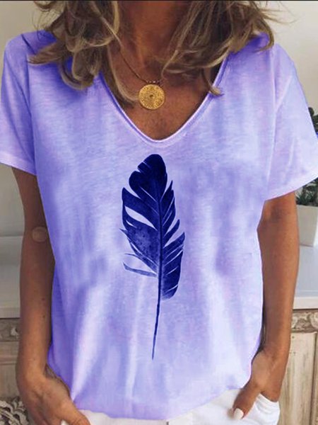 

Zolucky Women White V Neck Graphic Casual Cotton-Blend T-shirt, Blue, T-Shirts