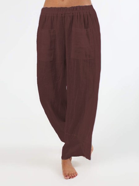 

taglia grande Casuale Solido Tasche Pantaloni, Rosso, Pants