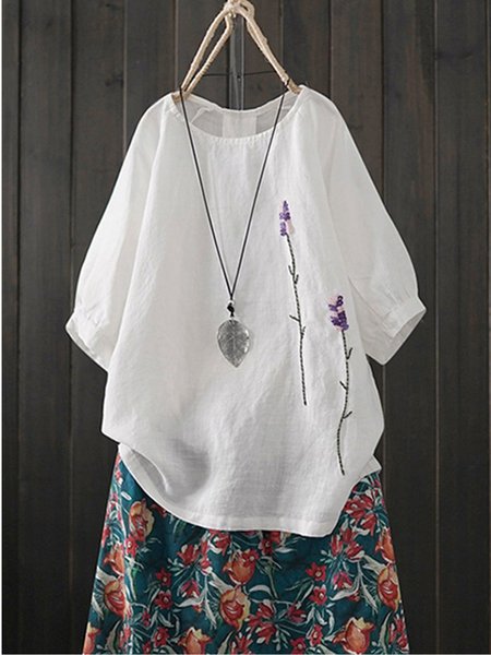 

Half Sleeve Cotton-Blend Casual Shirts & Tops, White, Tops