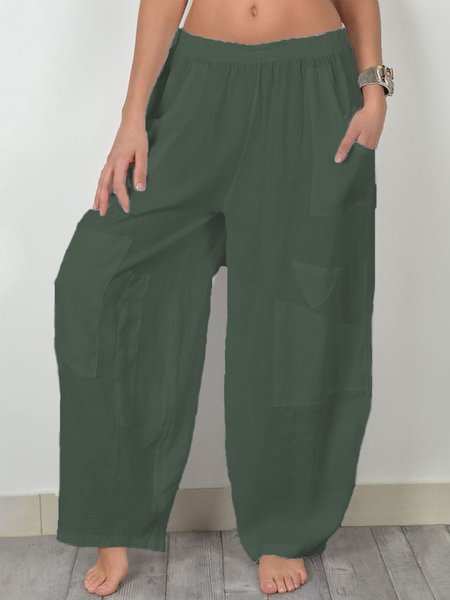 

taglia grande Casuale Solido Tasche Pantaloni, Verde, Pants