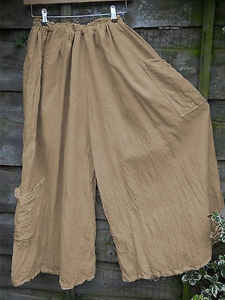 

zolucky Women's Casual Solid Loose Trousers, Khaki, Pants