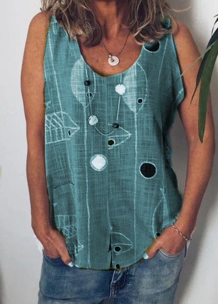

Casuale Scollo a V senza maniche Cottone Camicetta & Top, Blu, Tank Top