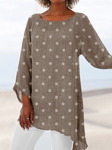 

Casual Paneled Long Sleeve Cotton T-shirt & Top, Khaki, Blouses