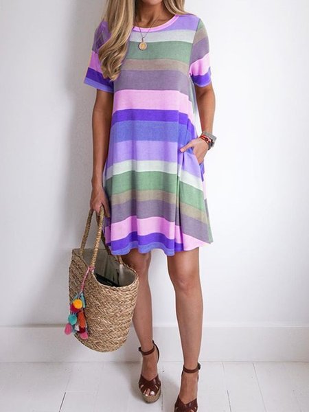 

Women Casual Striped Tunic Midi Dress, Purple, Summer Dresses