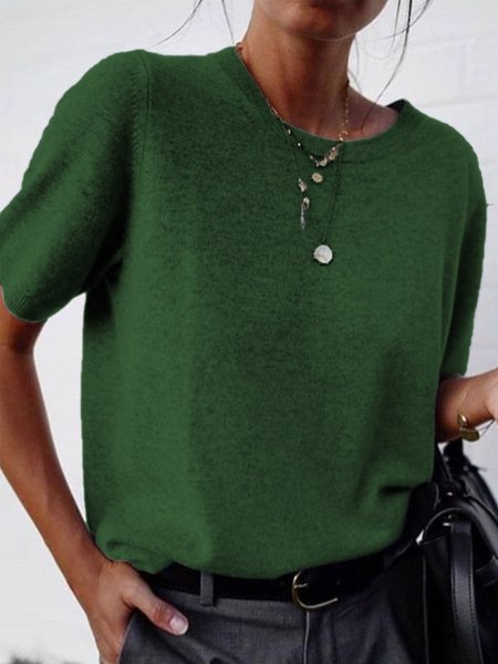 

Casual Round Neck Top, Green, Tops