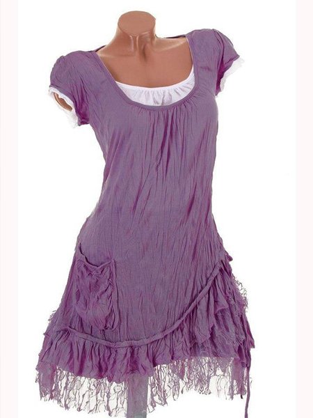 

Donna Casuale Girocollo Solido Maniche Corte Abito, Viola, Dresses