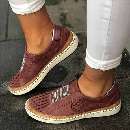 

All Season Pu Flat Heel Sneakers, Red brown, Athletic & Casual Shoes
