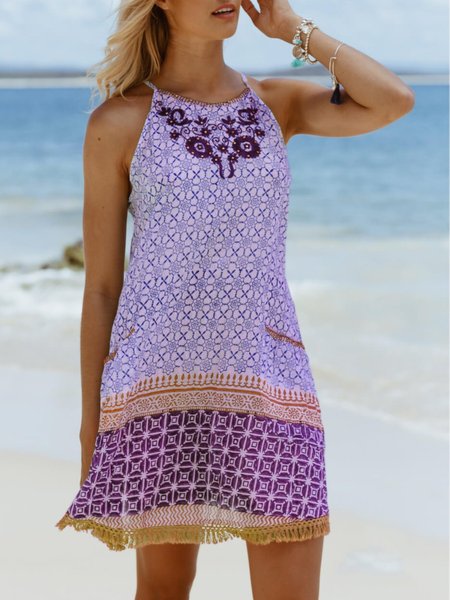 

Misto Cotone senza maniche Abito, Viola, Summer dresses