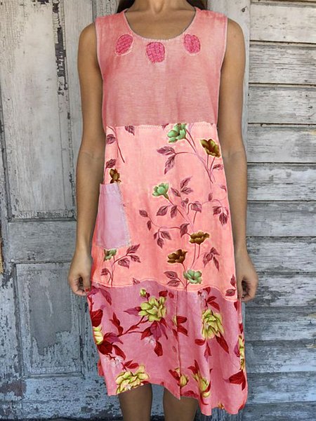 

senza maniche Stampato Floreale Gonna Casuale, Rosa, Maxi Dresses