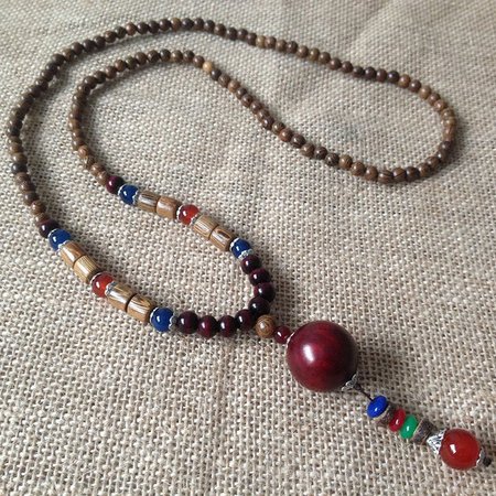 

Vintage Ethnic Bodhi Beads Long Necklaces Unisex Chicken Wings Wooden Agate Pendant, 3#, Necklaces