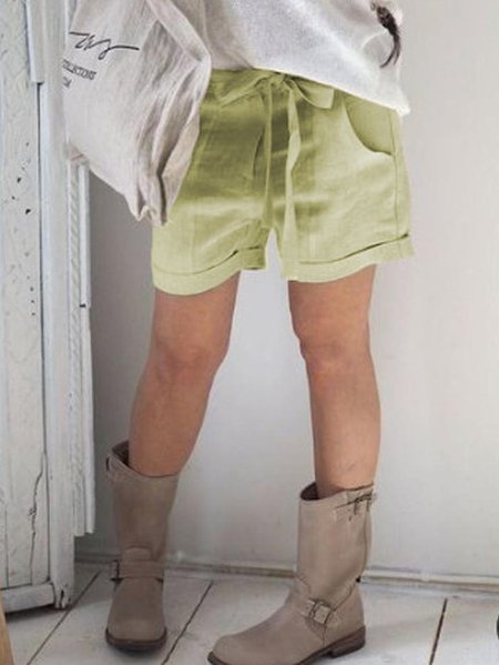 

Albicocca Casuale Tinta unita Cottone Pantaloni, Giallo, Shorts