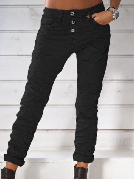 

Denim Buttoned Jeans, Black, Pants
