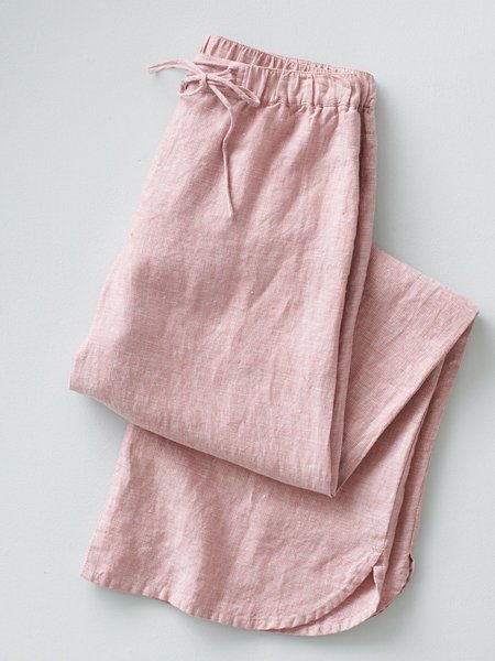 

Solid Linen Paneled Pants, Pink, Pants