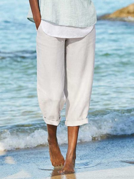 Paneled Linen Casual Pants