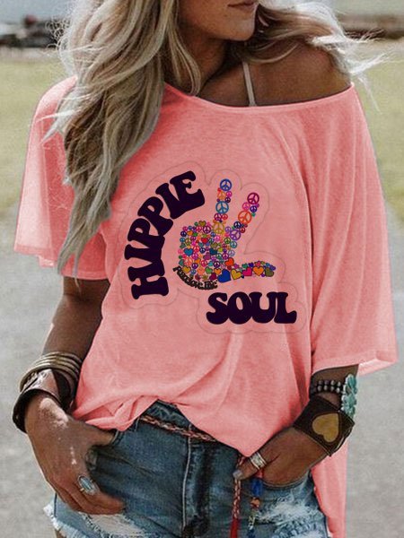 Casuale Superiore hippie Stampato, Rosa, T-Shirts