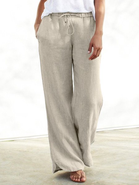 

Pockets Solid Casual Straight Leg Pants, Gray, Straight Leg Pants