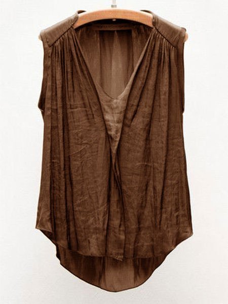 

Sleeveless V Neck Solid Shirts & Tops, Brown, Tops