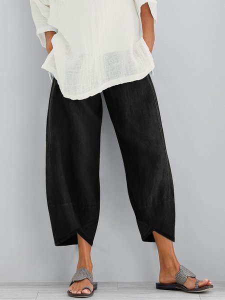 

Women Summer Tulip Hem Elastic Waist Pockets Comfy Lounge Workout Plain Cotton Pants, Black, Pants