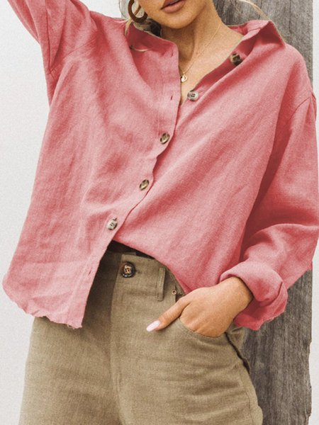 

Collo a scialle Lino Solido Casuale Camicetta & Top, Rosa, Blouses & Shirts
