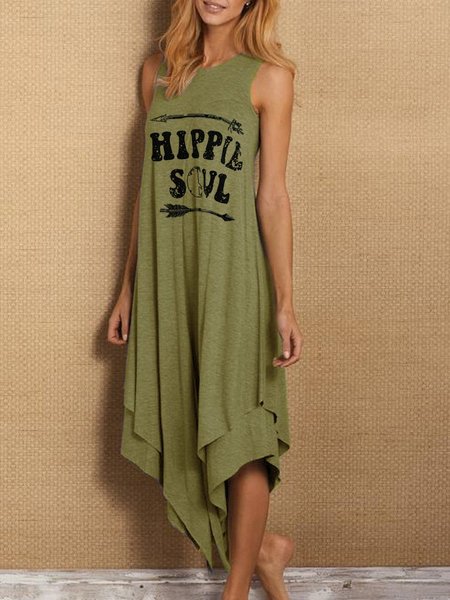 Maxi Abito Casuale senza maniche Asimmetrico, Verde, Casual Dresses
