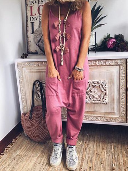 

zolucky Sleeveless Cotton Pants Overalls, Rose, Jumpsuits