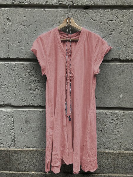

V Neck Solid Short Sleeve Dresses, Pink, Dresses