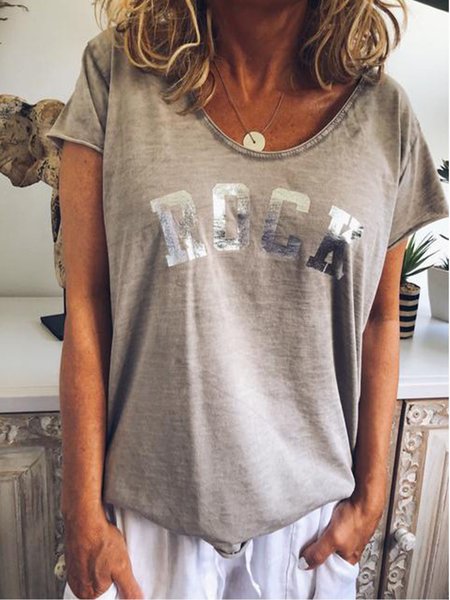 

White V Neck Short Sleeve Casual Shirts & Tops, Grey, Tops