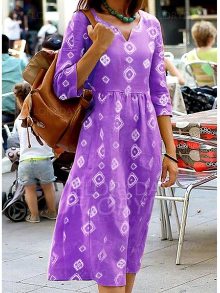 

Half Sleeve V Neck Weaving Dress, Purple, Casual Dresses
