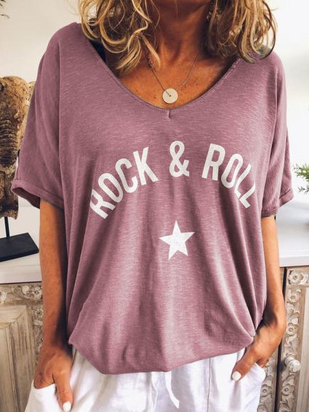 

Maglietta Girocollo Casuale a Maniche Corte, Viola, T-Shirts