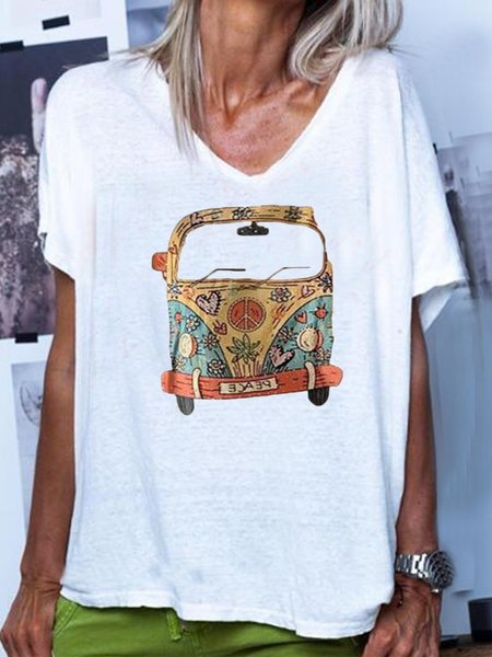 

Maniche Corte Casuale Stampato Top, Bianco, T-Shirts