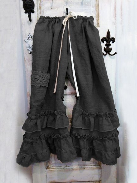 

Casuale taglia grande Solido Pantaloni Con Tasche, Nero, Pants