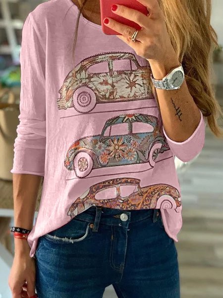 

Maniche Corte Girocollo Cotone Casuale Top, Rosa, T-Shirts