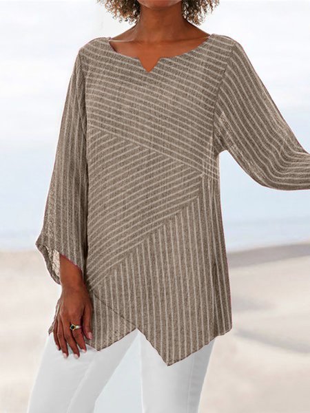 

Maniche Lunghe a Righe Camicetta & Top, Cachi, T-Shirts