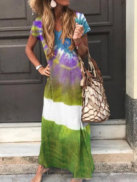 

Scollo a V Casuale Maniche Corte Gonna, Giallo, Casual Dresses