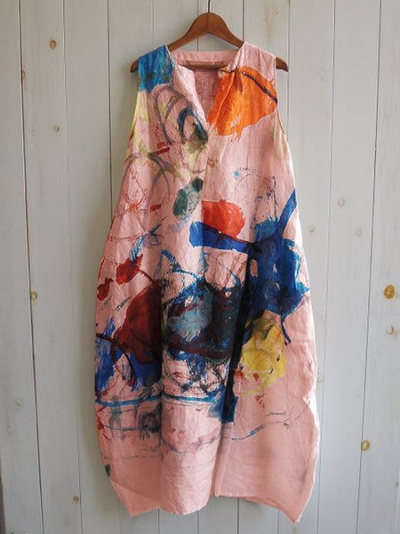 

V Neck Women Women Dress Daily Floral-Print Abstract Women Dress, Pink, Midi Dresses