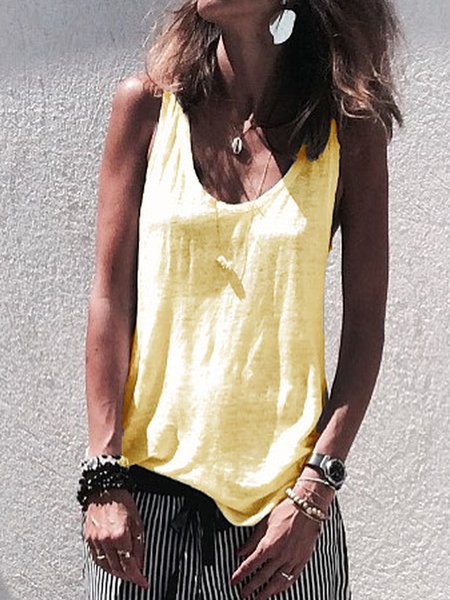 

zolucky Crew Neck Casual Solid Sleeveless Shirts & Tops, Yellow, Tank Top